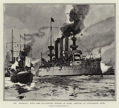 Il Brooklyn, con i Resti di Lord Pauncefote a Bordo, che Arriva ai Docks di Southampton da Charles Edward Dixon